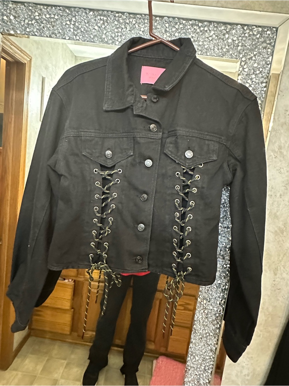 Women's Black Lace-Up Denim Jacket